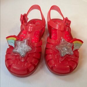 MINI MELISSA Possession Girls 10 Pink Glitter Star Rainbow Velcro Strap Sandals